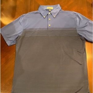 Men’s Peter Millar summer comfort polo. Cobalt blue with dk blue gradient stripe
